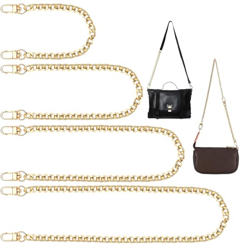 NEWJEK 4 Stück Taschenkette, Kette für Tasche, Taschen Kette Gold mit Schnallen 40cm, 60cm, 100cm, 120cm, Flacher Kettenriemen, für Handtasche, Crossbody, Umhängetasche, Geldbörse (Gold)
