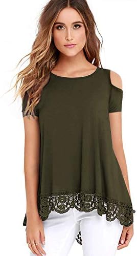 Women's Tops Long Sleeve and Short Sleeve Lace Trim O-Neck A-Line Tunic Blouse