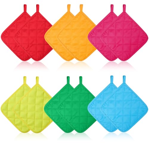 Bokon 12 Pcs Pot Holders for Kitchen, Multicolor Potholders Sets, Heat Resistant Cotton Hot Pad Oven Mitts Trivet with Hanging Loops for Baking Cooking