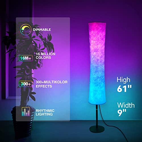 Smart Floor Lamp - 61" Led Floor Lamps For Living Room Modern Floor Lamp With Remote, Alexa App Rgb Floor Lamp With Diy Mode, Music Sync & White Fabric Shade, Color Changing Standing Lamp For Bedroom #TOP1