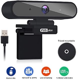 HD 1080P PC Webcam Microphone Live Streaming, FUSWLAN USB Laptop Web Camera, Noise
