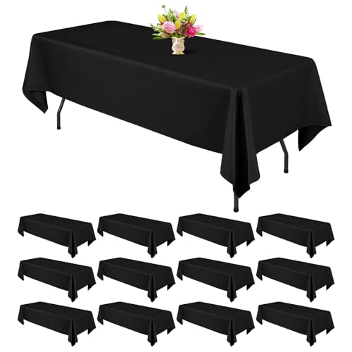 Teruntrue 12 Packs Tablecloths 60x102 inch Black Rectangle Table Cloth for 6 Foot Rectangle Tables, Washable Polyester Fabric for Wedding Parties Banquet Holiday Dinner Table Decorative, Black by Teruntrue - Used condition - US$22.65
