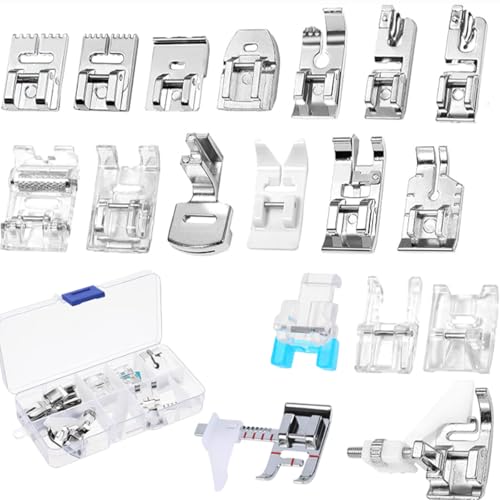 QQKTD 18PCS Sewing Presser Foot Set for Low Shank Sewing Machines Multifunctional Sewing Foot Presser for Singer Brother Babylock Janome Elna Toyota New Home