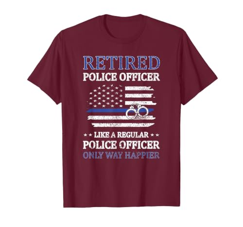 Retired Police Officer Policeman Blue Line Flag Cop T-Shirt, Men, Burgundy, X-Large