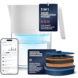 LARQ PureVis 3-in-1 Water Pitcher – Purifier, Filter & Tracking, 8-Cup Water Purifier Pitcher with Advanced Filter for Clean & Crisp Water – Removes Chlorine, PFAS, Lead & More – Pure White