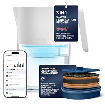 LARQ PureVis 3-in-1 Smart Water Filter Pitcher with UV-C Purifier and App