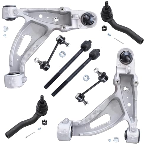 Image of Detroit Axle - 8pc Front End Control Arms Kit for 03-07 Cadillac CTS, 4 Tie Rod Ends 2 Lower Control Arms with Ball Joint 2 Stabilizer Sway Bars 2003 2004 2005 2006 2007 Replacement