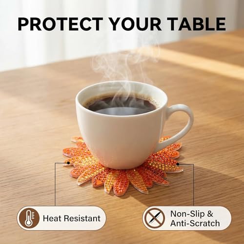 HTTDSLF 8 Stück Diamond Painting Untersetzer, Diamond Painting Erwachsene, Diamant Tassenuntersetzer, DIY Untersetzer rutschfest, für Anfänger, Erwachsene, Kinder (Chrysantheme)