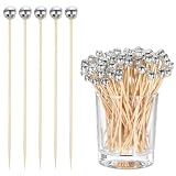 100 Pcs Cocktail Picks Toothpicks, 4.7 Inch Silver Toothpicks Silver Wooden Food Pick Skewers Decorative Toothpick Mirror Ball Drink Stirrers for Appetizers, Food, Drinks, Fruits, Party Supplies