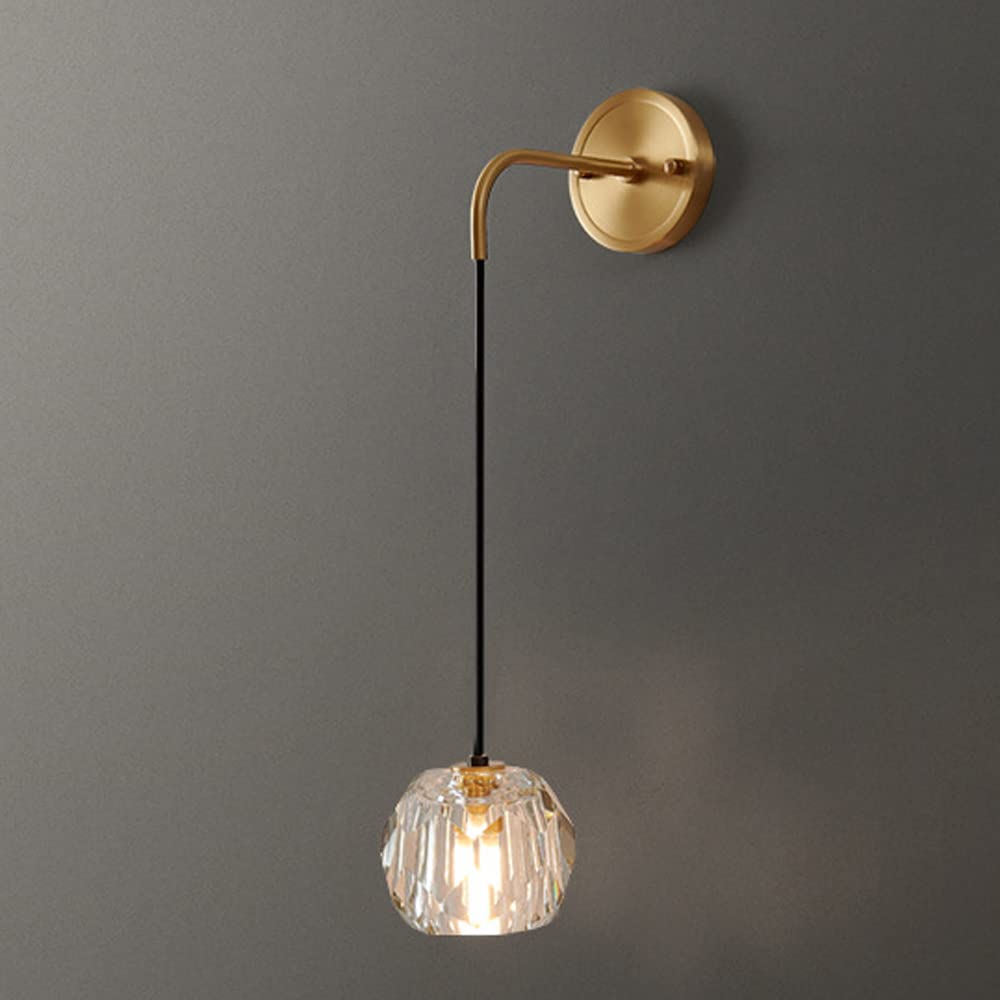 OLSKFUH Wall Lamp, 1-Light Crystal Wall Sconce Lighting Modern Wall Lamp In Brushed Brass Finish Bathroom Vanity Light Fixture All Copper Bedside Light,Indoor Wall Light,