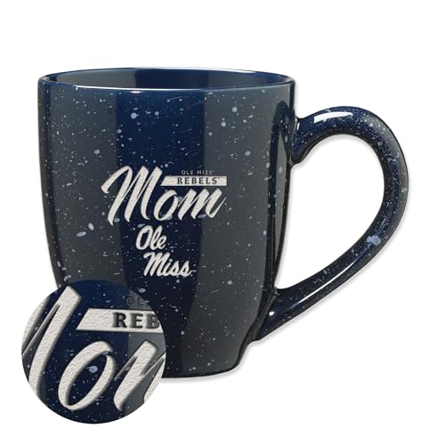 Rico Industries NCAA University of Mississippi - Ole Miss Mom 16 oz Team Color Laser Engraved Speckled Ceramic Coffee Mug