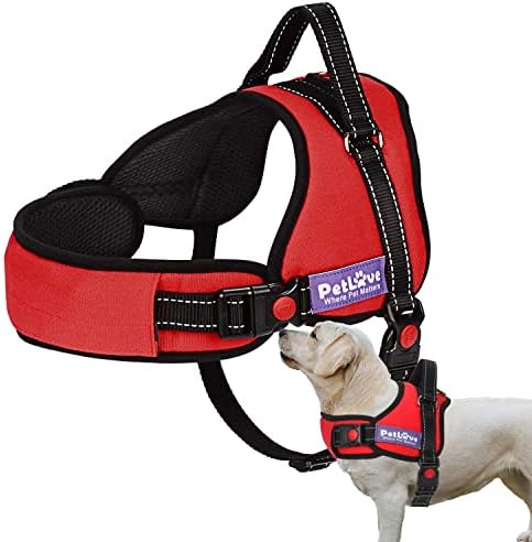 PETLOFT Dog Harness, Adjustable Soft Leash Padded No Pull Dog Harness for Small Medium Large Dogs, Red