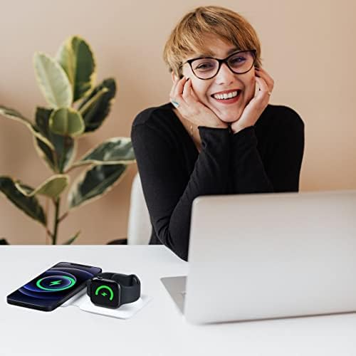 Wireless Charger, BAMEEY Mag-Safe Duo Charger, Foldable Duo Wireless Charging Pad, Portable 2 in 1 Foldable Charging Dock for Samsung S22/S21 & Iphone 14/13/12, iWatch7/6/5/4/3/2 Airpods2/3/Pro(White)