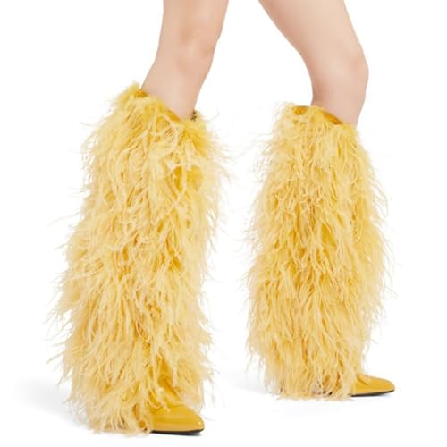 Cute Women's Fashion Knee High Boots with Side Zipper, Sexy Stiletto Heel Half Boots for Party, Banquet and Catwalk,10.5,Yellow4