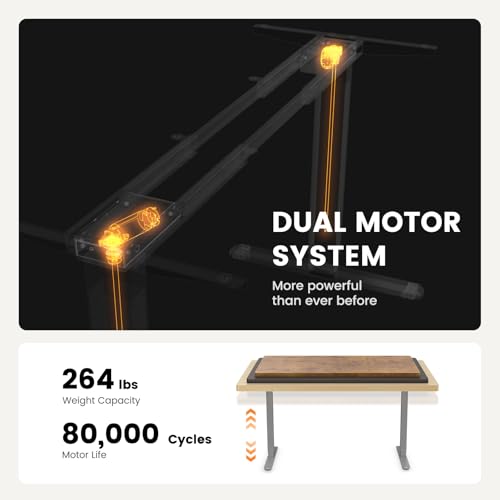 Image of ErGear Dual Motor Standing Desk Frame, Electric Adjustable Legs Compatible Desktop Size 44″-90″, 264 lbs Weight Capacity, 4 Memory Height Settings Stand up Desks Base, Grey Frame Only