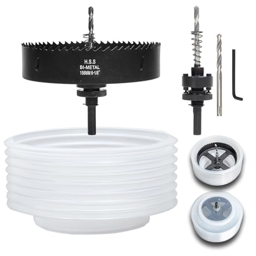 Image of 6-1 /8 Hole Saw for Recessed Lights, 6.1 Inch Hole Cutter with Dust Bowl Catcher for Led Recessed Lighting 6 Inch and Wood Metal Drywall, Bi-Metal Construction, Black