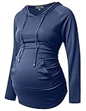 GINKANA Womens Maternity Hoodie Top Long Sleeve Maternity Pullover Sweatshirt Pregnancy Tunic Top,Navy,M