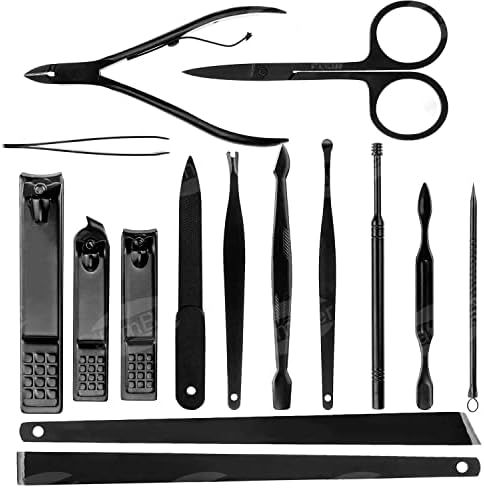 JamBer Manicure Set 15 in 1 Stainless Steel Professional Nail Clippers Scissors Pedicure Set Grooming Kit for Thick Nails Cuticle Remover Toe Nail Toenail Care Travel Tool Kit Gift for Men Women