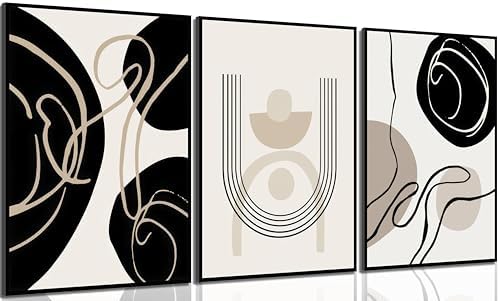 3Pcs Boho Neutral Geometric Wall Art Black and white minimalism L...