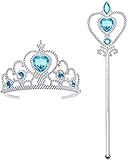 Vicloon Princess Dress Up Accessories, 2Pcs Elsa Dress Up Set for Toddler Girls with Elsa Crown,Wand,Gift Sets for Little Girls Christmas Party Cosplay Set for 3+ Years Old