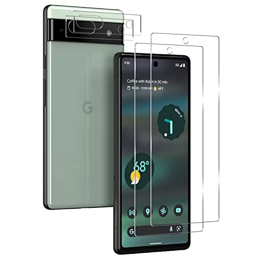 Pixel 6a Tempered Glass Screen Protector + Camera Lens Protector [ 2 + 2 Pack ][Fingerprint Unlock] [Anti-Scratch] [Case Friendly] HD Clear Protective Film for Google Pixel 6a