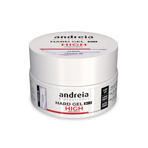 Andreia Professional Hard Gel Constructor para Uñas Bifásico 2 en 1 LED y UV - Gel Duro Transparente de Alta Viscosidad para Uñas Tips y Extensiones Duras y Fuertes - Color Transparente 22g