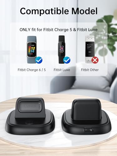 LVFAN for Fitbit Charge 6/Charge 5/Luxe Charger, Charging Cable Replacement Accessories with Reset Button, Smart Watch Fast Charging Station, Magnetic Charger Stand Dock for Fitbit Charge 6/5&Luxe