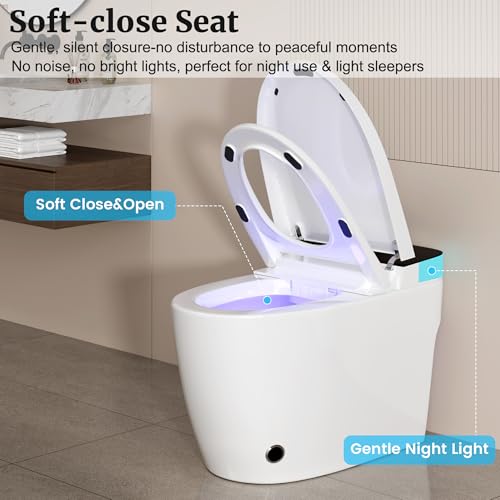 Image of Smart Toilet with Heated Seat & Dual Auto Flush, Foot Sensor, Tankless One-Piece Electric Toilet with Manual Soft-Close Seat & Lid, Night Light, LED Display & 1000g Powerful Flush, 0.8 /1.28GPF