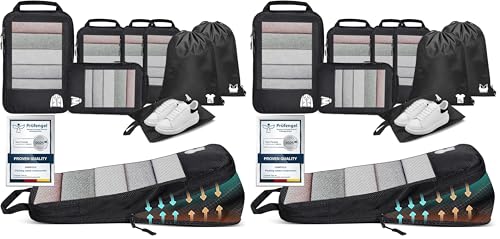 Packing Cubes Compression Organizador Maleta 8 Piezas, Bolsas Viaje Organizador Travel Essentials Negro (Paquete de 2)