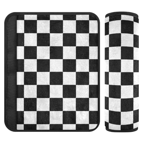 EtherSpher Buffalo Plaid Check Black White Child seat Belt Strap Cover, Protects Your Neck and Shoulders, car seat Accessories for Backpack Backpack Auto Protector para cinturón de carro 2 Pack