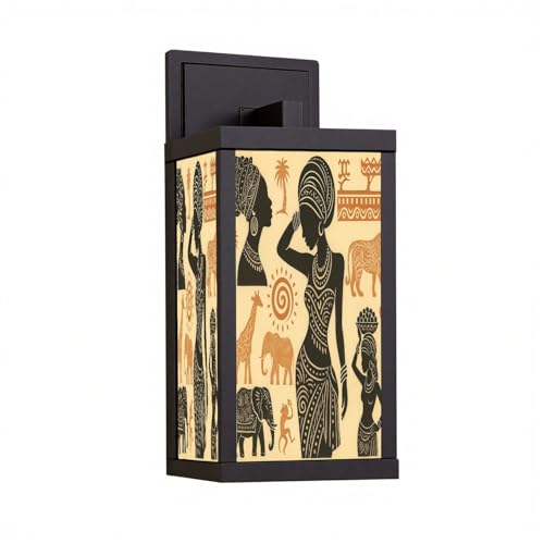 DERUINVAIO Outdoor Wall Light Fixtures African Set African Masks African Animals Exterior Waterproof Wall Sconce Lantern with Acrylic Shades Anti-Rust Lamp for Patio Doorway Garage