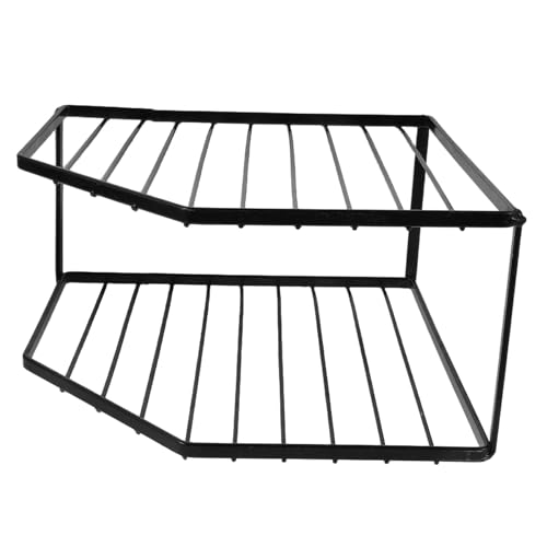 Healifty Organizador de Ollas y Sartenes de Esquina Negro Estante de Cocina Metálico de Doble Capa 12 CM de Alto para Encimera Fregadero Soporte Resistente para Platos y Especias