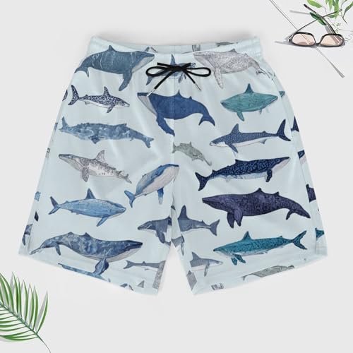 Watercolor Whales Dolphins and Shark Mens Swim Trunks Quick Dry Beach Shorts with Compression Liner and Pocket3