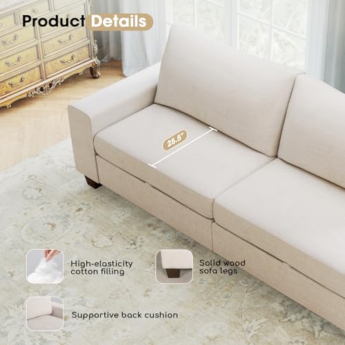 Image of Couchus 88 inch Upholstered Sofa Couch with Seats Storage, Chenille Fabric Sofa for Living Room, Office, Apart W /Deep Seat, Wide Arms, Side Pockets,Removable Cover (Beige)