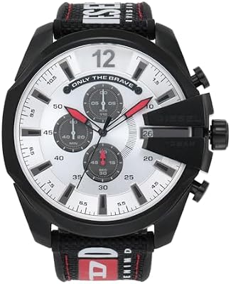 Diesel Reloj Mega Chief para Hombre, Movimiento cronógrafo con correa de silicona o sintética, 51 mm, Negro y gris claro