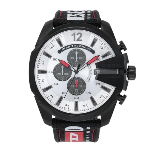 Diesel Herrenuhr Mega Chief, Chronographenwerk, 51mm Schwarzes Edelstahlgehäuse mit einem Nylon, Silikon Armband, DZ4512