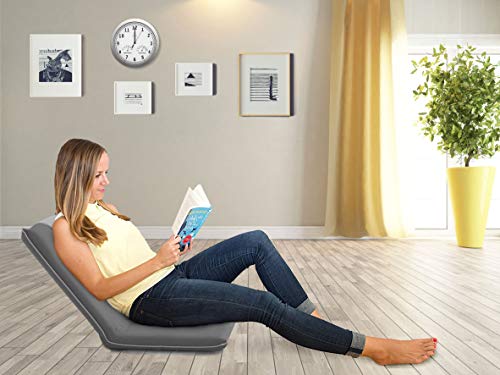 bonVIVO Padded Floor Chair - Easy II Floor Seating for Adults w/Adjustable Backrest, Light Grey