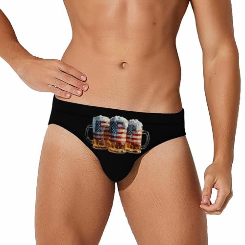 Beer U.S. Flag 4th of July Men's Swim Briefs Low Waist Bikini Swimsuit Underwear Beach Swimwear
