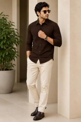 Image of The Kab's Men Casual Shirt | Textured Cotton Fabric Regular Fit Shirts for Men Stylish | Full Sleeve Shirt for Man | Comfortable Breathable Fabric | Perfect for Casual Office and Outing Wear
