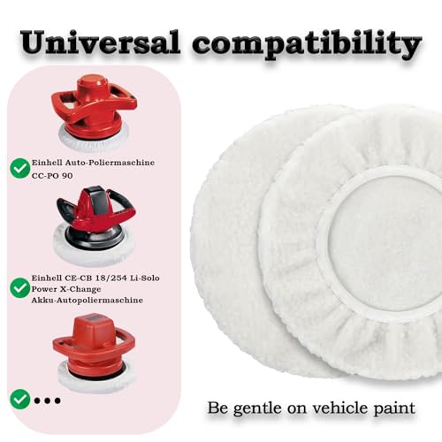 4er Set Lammwoll-Polierhauben für Einhell Akku-Autopoliermaschinen CE-CB 18/254 Li, CC-PO 90, Poliermaschine akku für Einhell, für 220mm-250mm Polieraufsatz