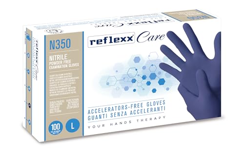 Reflexx N350/L Guanti Monouso in Nitrile senza Acceleranti, Blu, 100 Pezzi