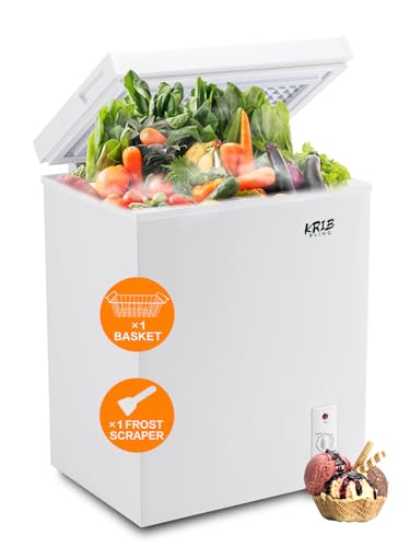Image of Krib Bling 5.0 Cu.Ft Chest Freezer with a Removable Basket, Deep Freezer with 7 Gears Temperature Control (-16F to -48F), for House, Kitchen, Garage, Basement, Shop, White