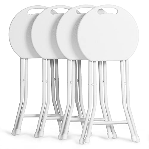 Giantex Set Of 4 Folding Stool, Round Foldable Bar Stools, 4 Pack Portable Folding Chairs With Handle, Collapsible Stools 18 Inch 330Lbs Capacity For Camping Rv Party (White) #TOP7