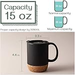 DOWAN Coffee Mugs Ensemble de 2, 15 OZ Coupe à café avec fond de liège et couvercle anti-splash, ensemble de tasse en céramique avec grande poignée pour les hommes, les femmes, pour café latte de thé, noir mat