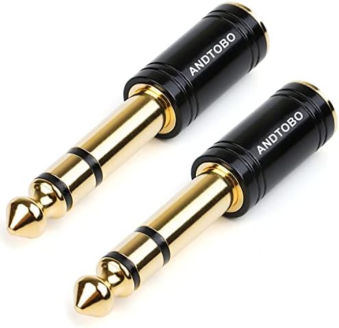 ANDTOBO 1/4''(6.35mm) męski na 1/8'' (3.5mm) żeński Stereo Audio Jack Czysta miedź Adapter do słuchawek, wzmacniacza, 2 pack-czarny