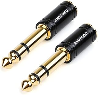 ANDTOBO 1/4''(6.35mm) męski na 1/8'' (3.5mm) żeński Stereo Audio Jack Czysta miedź Adapter do słuchawek, wzmacniacza, 2 pack-czarny