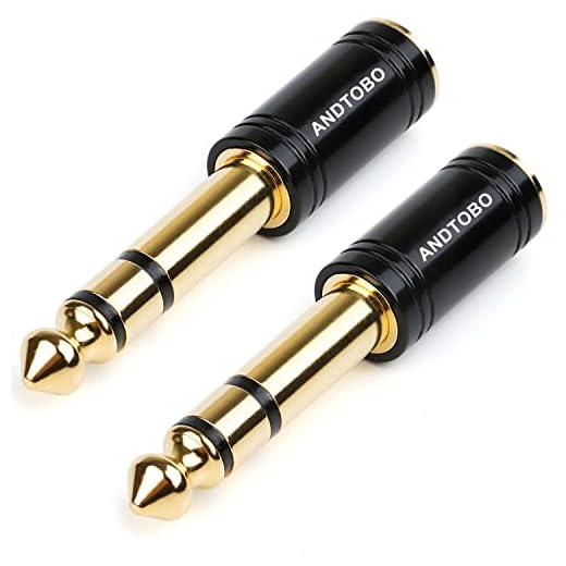 ANDTOBO 6,35 auf 3,5 Stereo Klinke Adapter, 1/8 Stecker auf 1/4 Buchse Zoll Audiobuchse Reines Kupfer Adapter für Kopfhörer, Verstärker 2 Packung – Schwarz
