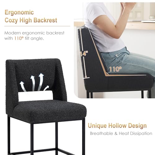 Image of Zesthouse Upholstered Counter Height Stools Set of 4, 26 inch Boucle Fabric Bar Stools with Back, Metal Barstools Heavy Duty 300 Lbs, Modern Counter Height Chairs for Kitchen Island, Black(Dark Grayish)