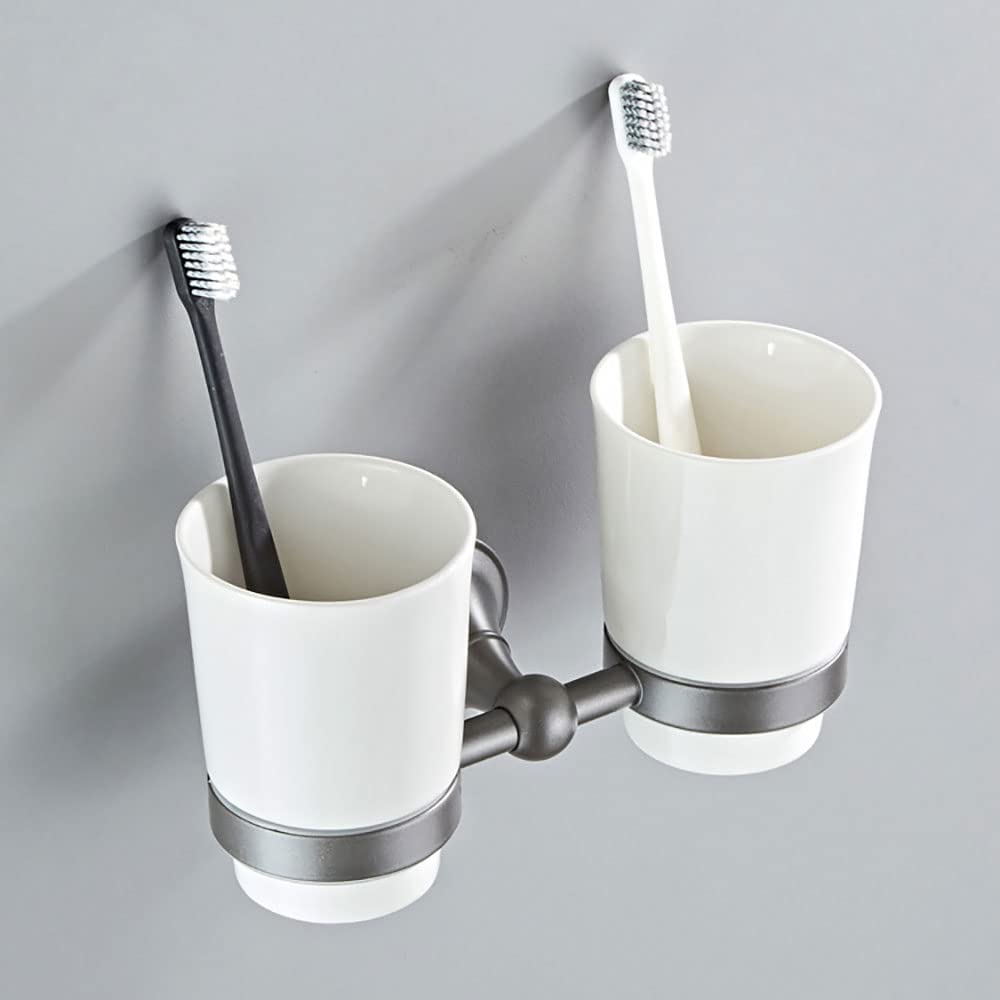 Portaspazzolino doppio, portabicchieri in ceramica montato a parete con 2 tazze in ceramica, supporto porta rasoio for bicchiere dentifricio, supporto organizer da appoggio for il bagno, materiale in
