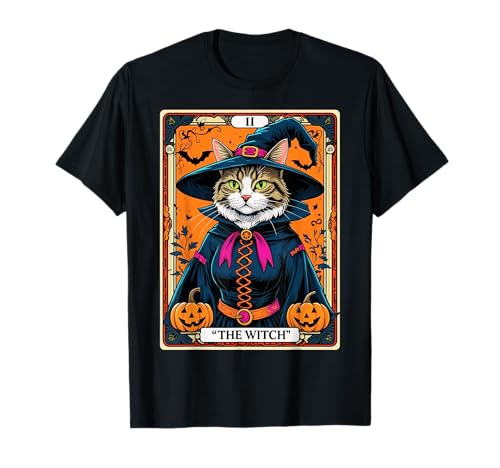 The Witch Kitten Vintage Tarot Card Cat Halloween Aesthetic T-Shirt